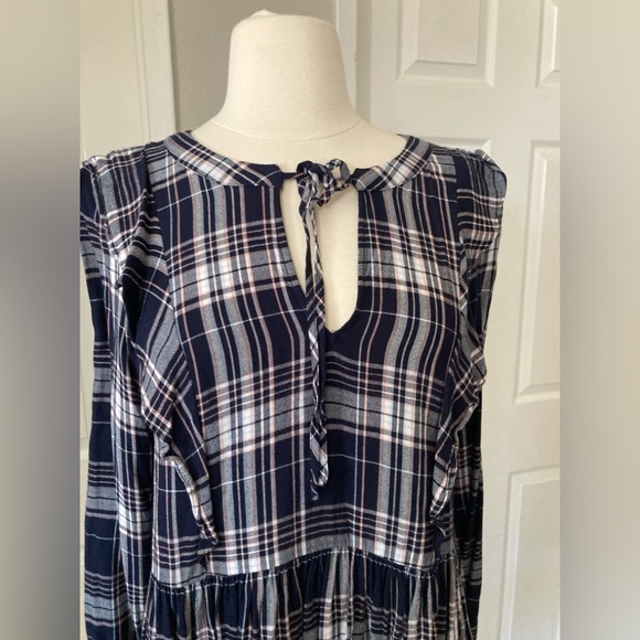 LOFT Blue Plaid Ruffle Dress‎ size S - Picture 6 of 12
